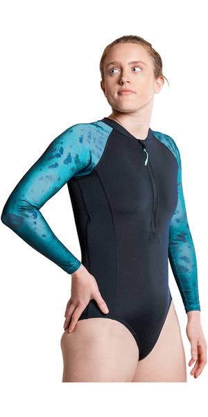 2026 ZONE3 Womens Long Sleeve Front Zip Swimsuit SW26WLS127 - Teal Tie Dye